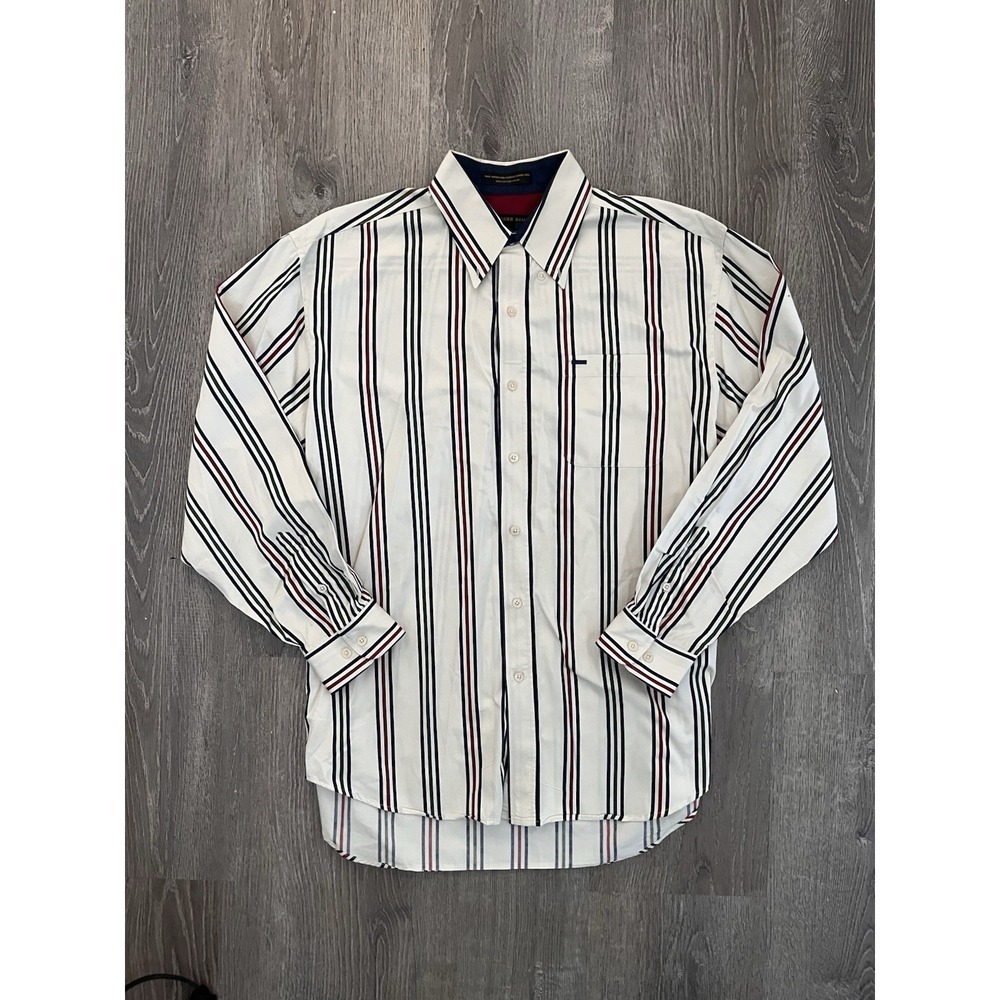Alexander Julian Men's Long Sleeve Shirt Large with Red Blue Stripes Cotton